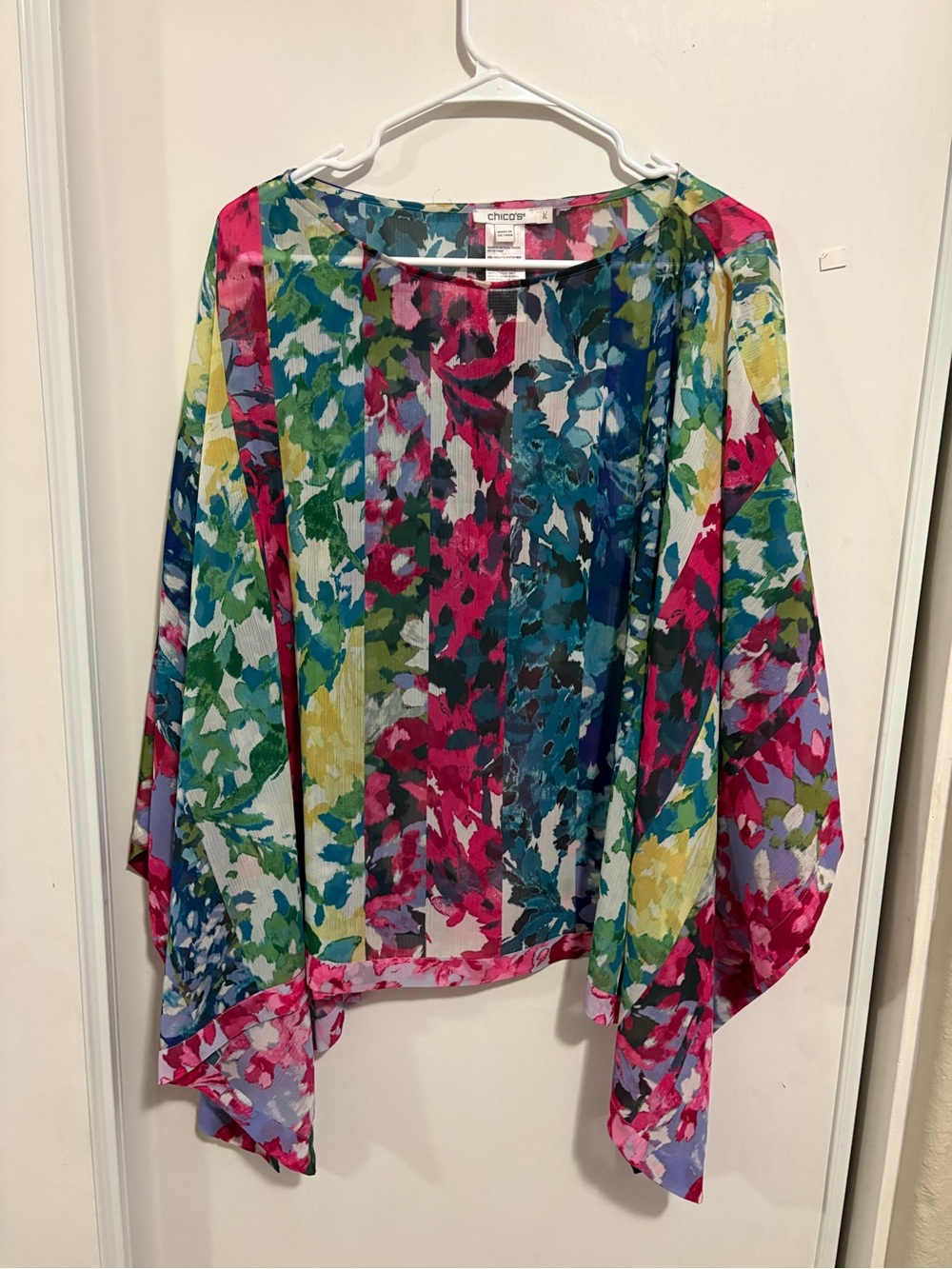 Chicos Women's L/XL Kimono Poncho Botanical Mixed Floral Print Summer Cover Up